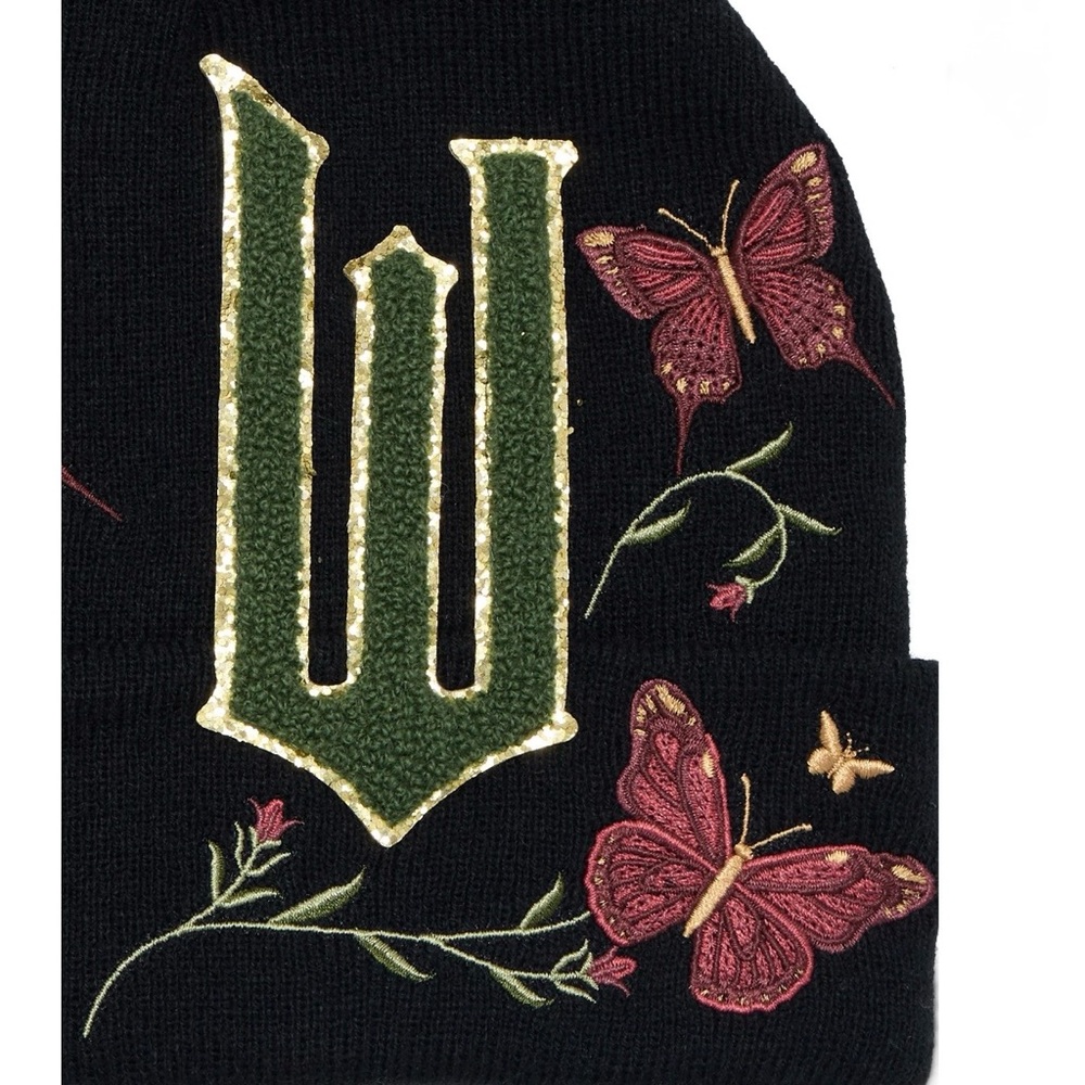 Wicked Embroidered Butterfly Beanie – Black Knit Hat (Limited Edition) - Picture 3 of 3